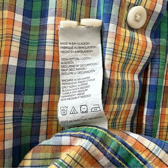 IZOD Men’s Large Long Sleeve Green, Yellow, Blue, Orange Plaid Shirt 100% Cotton - Picture 8 of 11